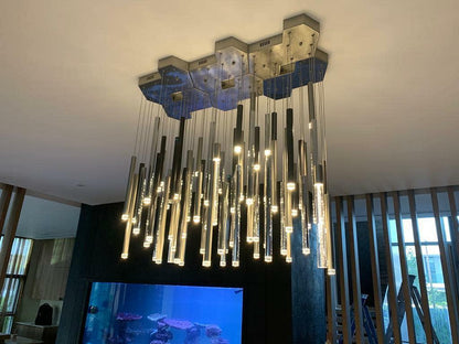 Bellini Square Tri-Tone Tubular Pendant Light Chandelier - Richardrider