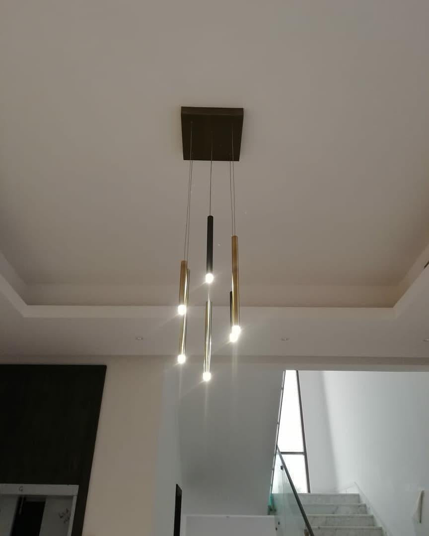 Bellini Rectangular Tri-Tone Tubular Pendant Light Chandelier - Richardrider