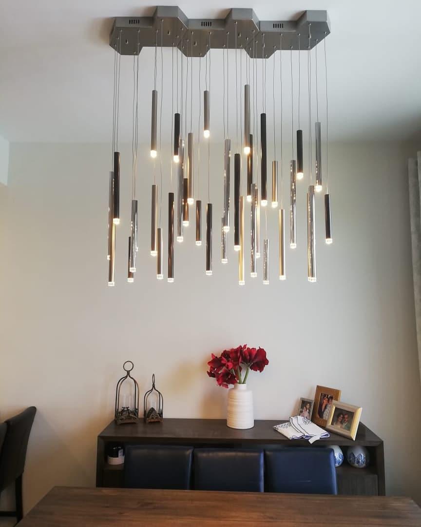 Bellini Rectangular Tri-Tone Tubular Pendant Light Chandelier - Richardrider
