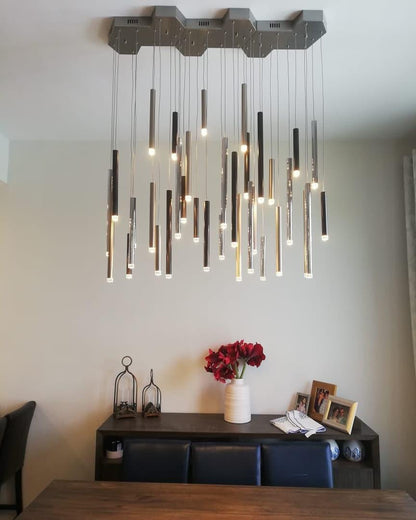 Bellini Square Tri-Tone Tubular Pendant Light Chandelier - Richardrider