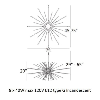 Norelune Chandelier Clear Acrylic Rods With Matching Metal Tips 45.75"D