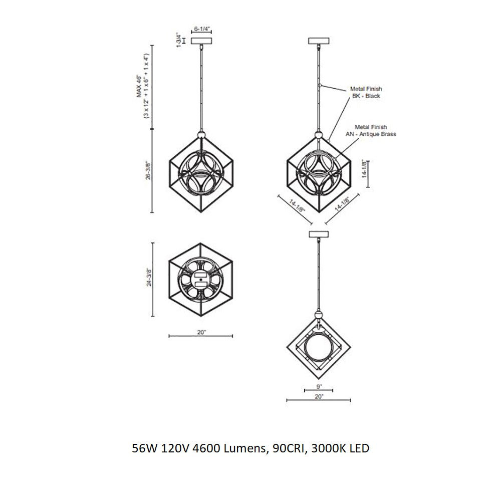 Teraunar Chandelier Metal & Acrylic 20"W x 24.4"D