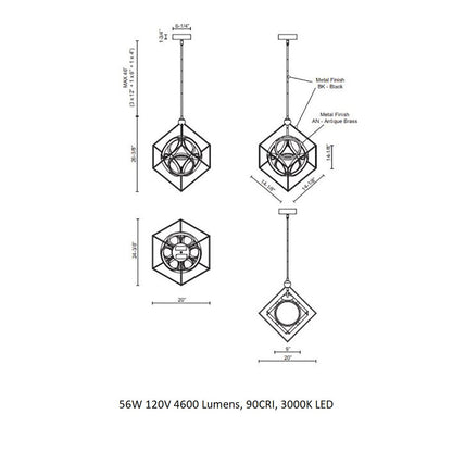 Teraunar Chandelier Metal & Acrylic 20"W x 24.4"D