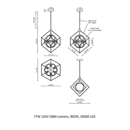 Teraunar Chandelier Metal & Acrylic 20"W x 24.4"D