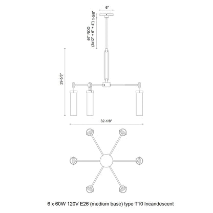 Zeniovaro Chandelier Steel & Glass 32.1"D