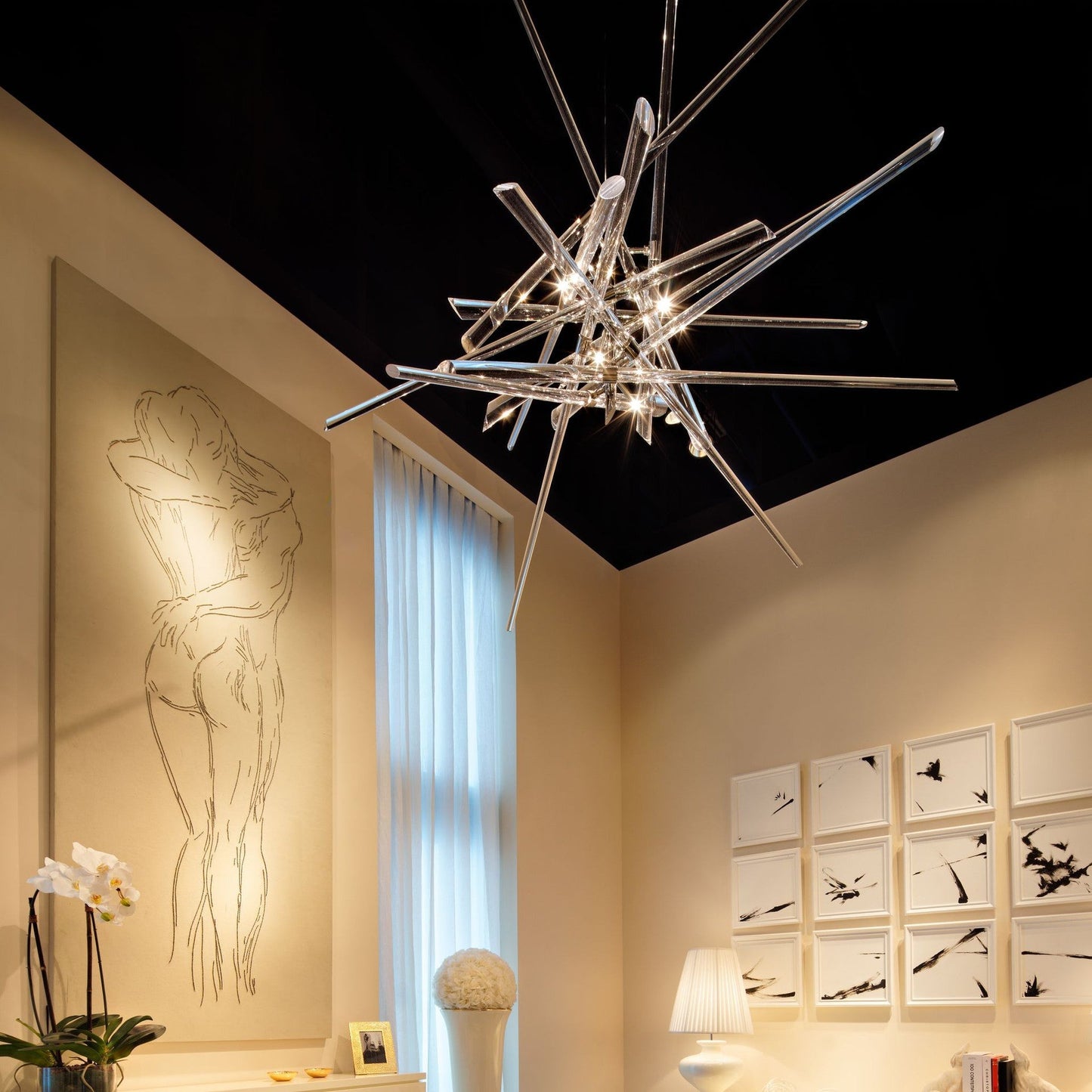 Quaoulume Why Not Sculpture Chandelier Hand Blown Glass & Stainless Steel 59.1"W