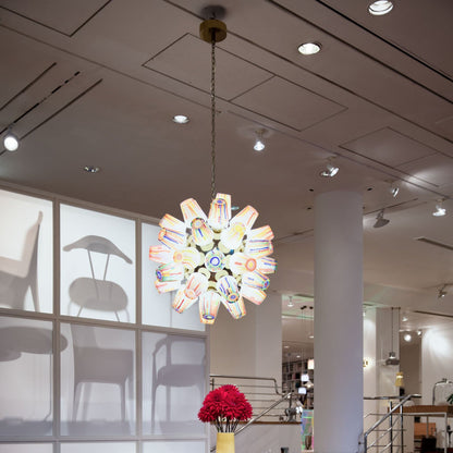 Kelomond Sculpture Sphere Chandelier Hand Blown Artistic Glass & Stainless Steel 32.7"D