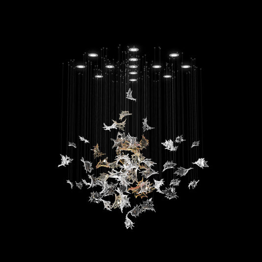 Feneivaro Leaves Round Chandelier Hand-blown Bohemian Crystal Glass 55.1"D