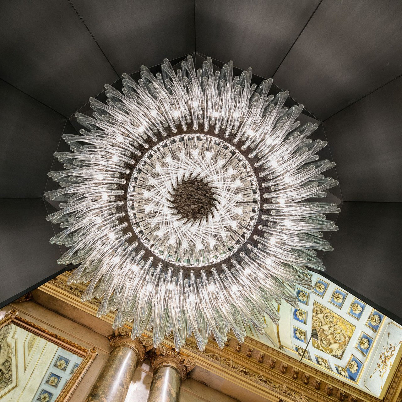 Doriocyn Sculpture Chandelier Hand Made Glass & Stainless Steel 34.6"D
