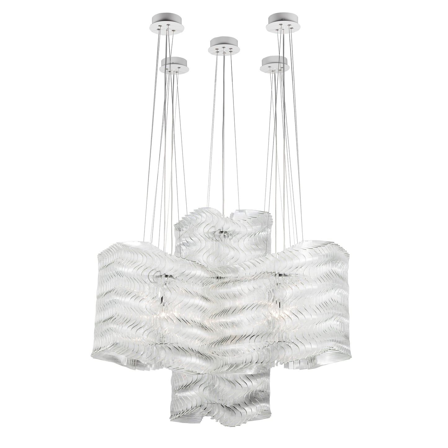 Velaiovra Sculpture Chandelier Clear Fused Artistic Glass & Stainless Steel