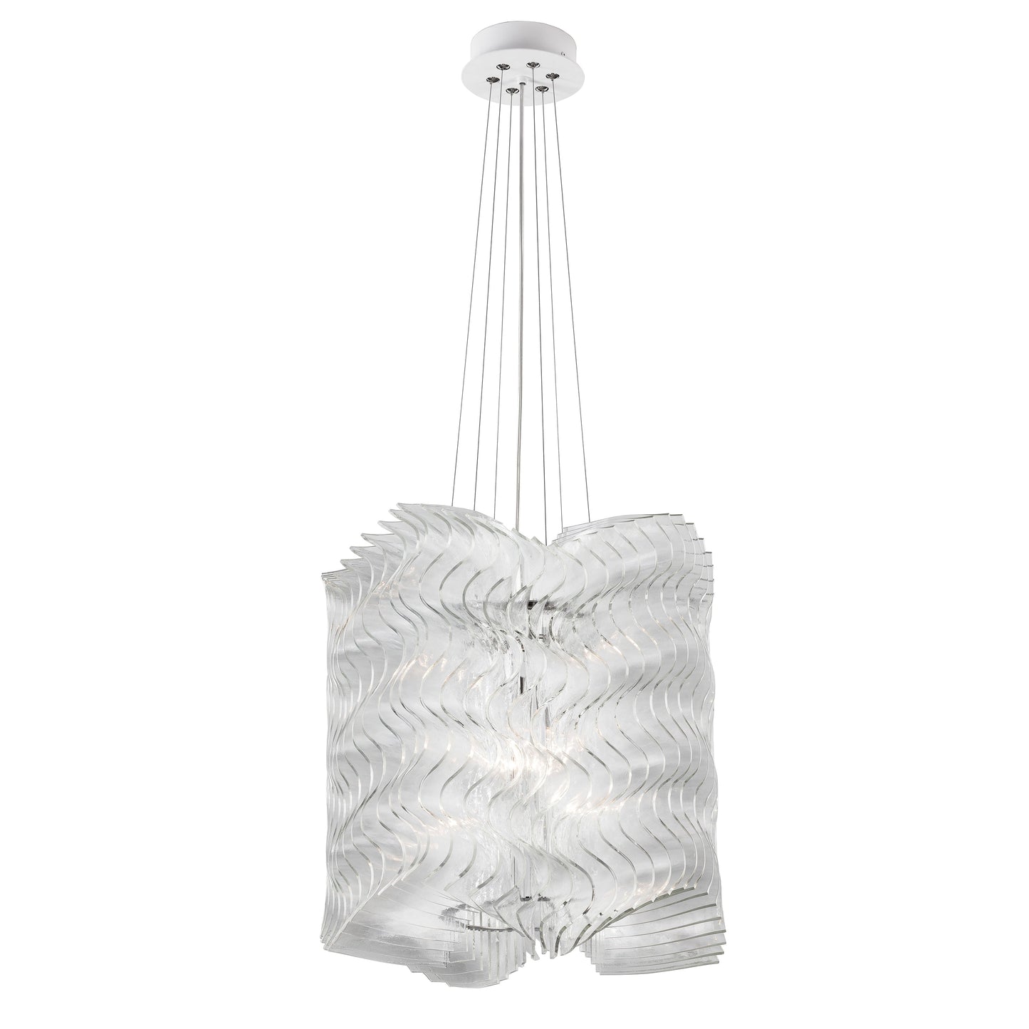 Velaiovra Sculpture Chandelier Clear Fused Artistic Glass & Stainless Steel