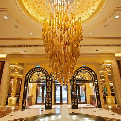 long amber murao glass drop chandelier