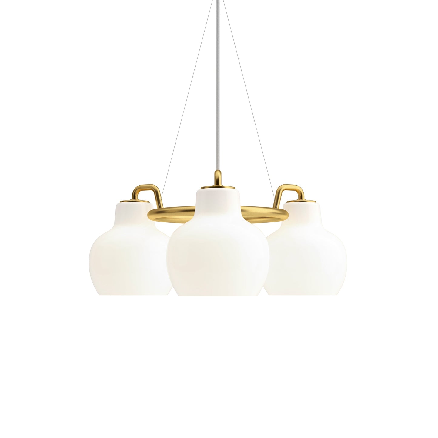 Elaetor Ring Crown Chandelier Shade: Mouth-blown & 3-layered & Opal Glass. Pendant Suspension: Untreated Brass & Will Patinate 21.7"W x 21.7"D