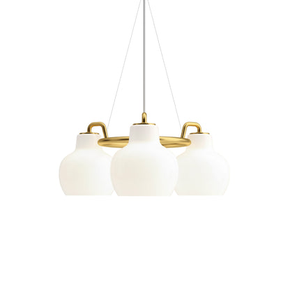 Elaetor Ring Crown Chandelier Shade: Mouth-blown & 3-layered & Opal Glass. Pendant Suspension: Untreated Brass & Will Patinate 21.7"W x 21.7"D