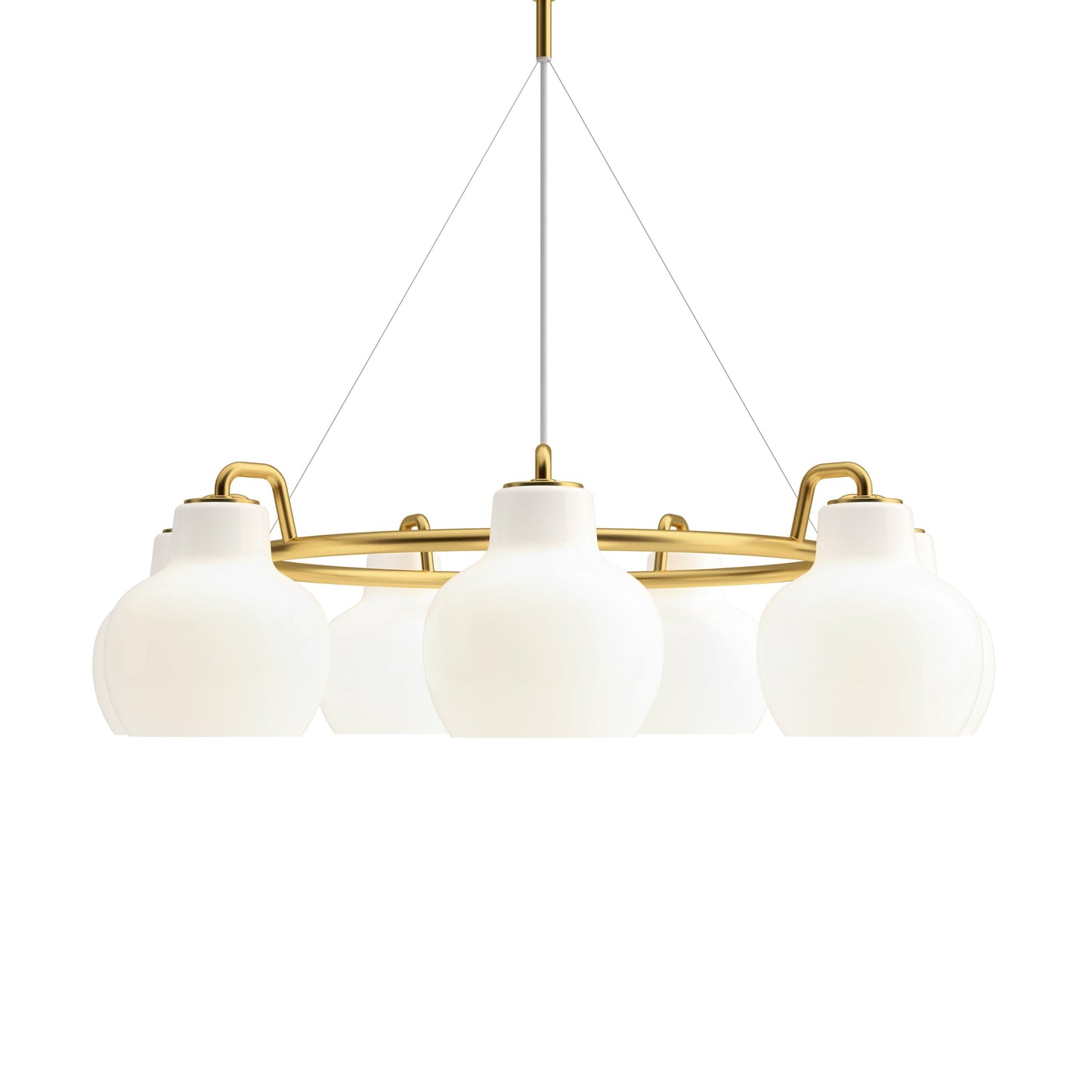 Elaetor Ring Crown Chandelier Shade: Mouth-blown & 3-layered & Opal Glass. Pendant Suspension: Untreated Brass & Will Patinate 21.7"W x 21.7"D