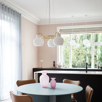 Elaetor Ring Crown Chandelier Shade: Mouth-blown & 3-layered & Opal Glass. Pendant Suspension: Untreated Brass & Will Patinate 21.7"W x 21.7"D