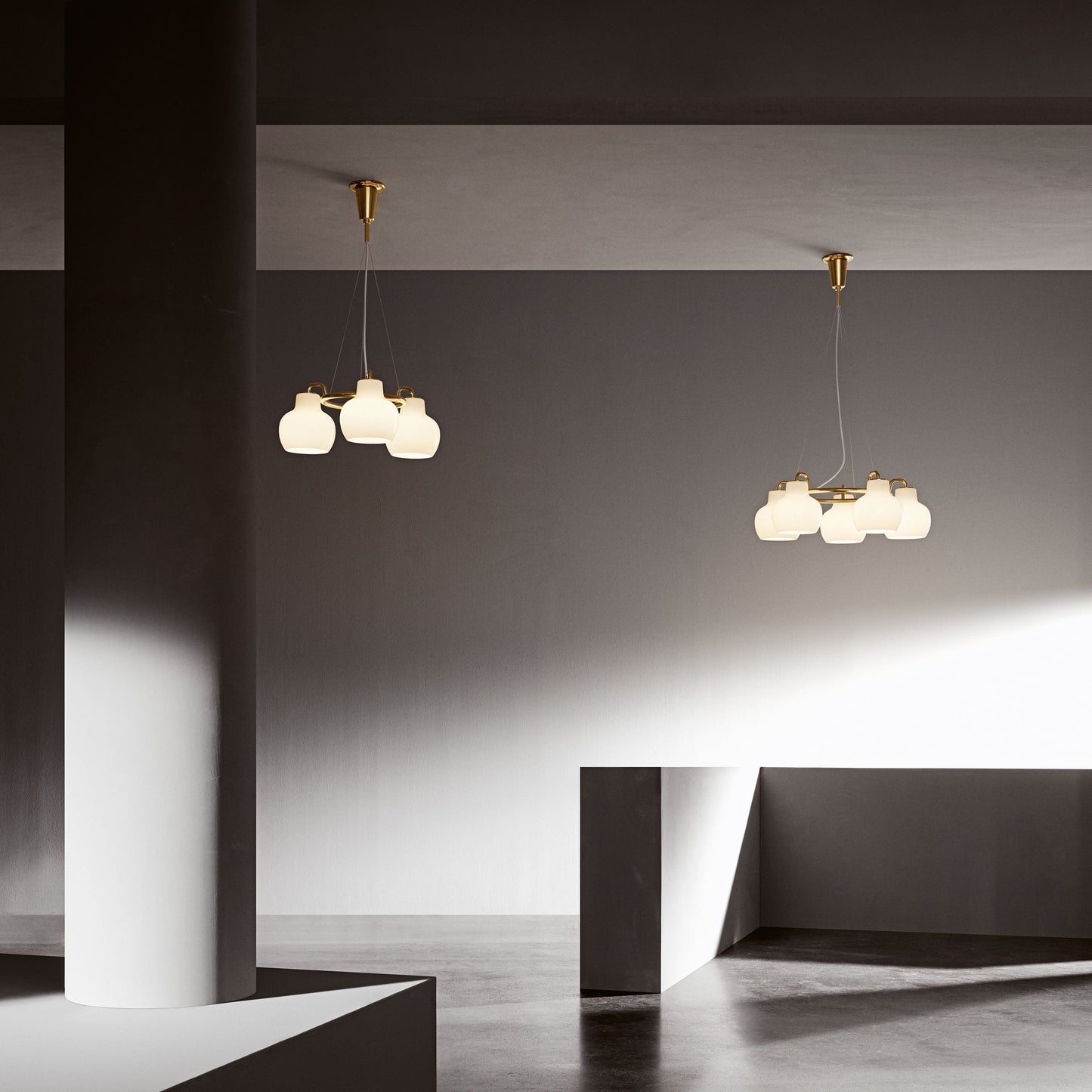 Elaetor Ring Crown Chandelier Shade: Mouth-blown & 3-layered & Opal Glass. Pendant Suspension: Untreated Brass & Will Patinate 21.7"W x 21.7"D