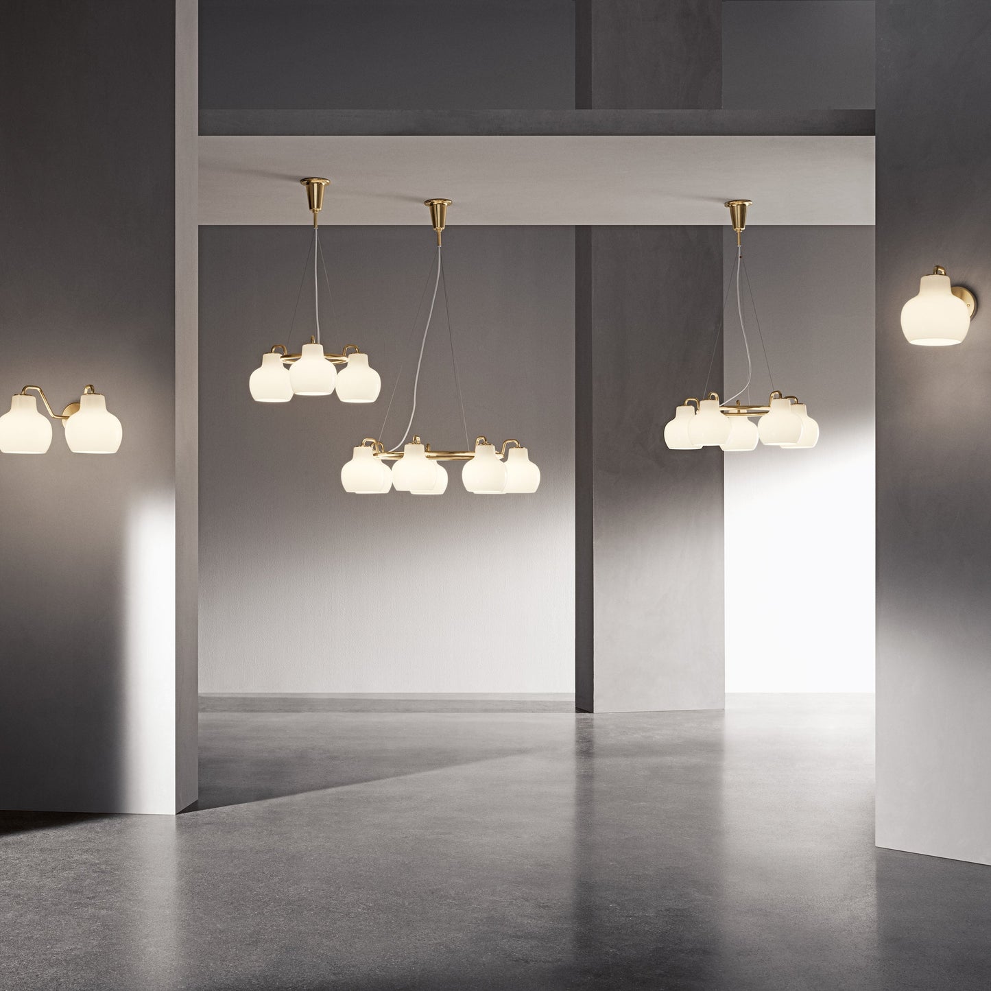 Elaetor Ring Crown Chandelier Shade: Mouth-blown & 3-layered & Opal Glass. Pendant Suspension: Untreated Brass & Will Patinate 21.7"W x 21.7"D