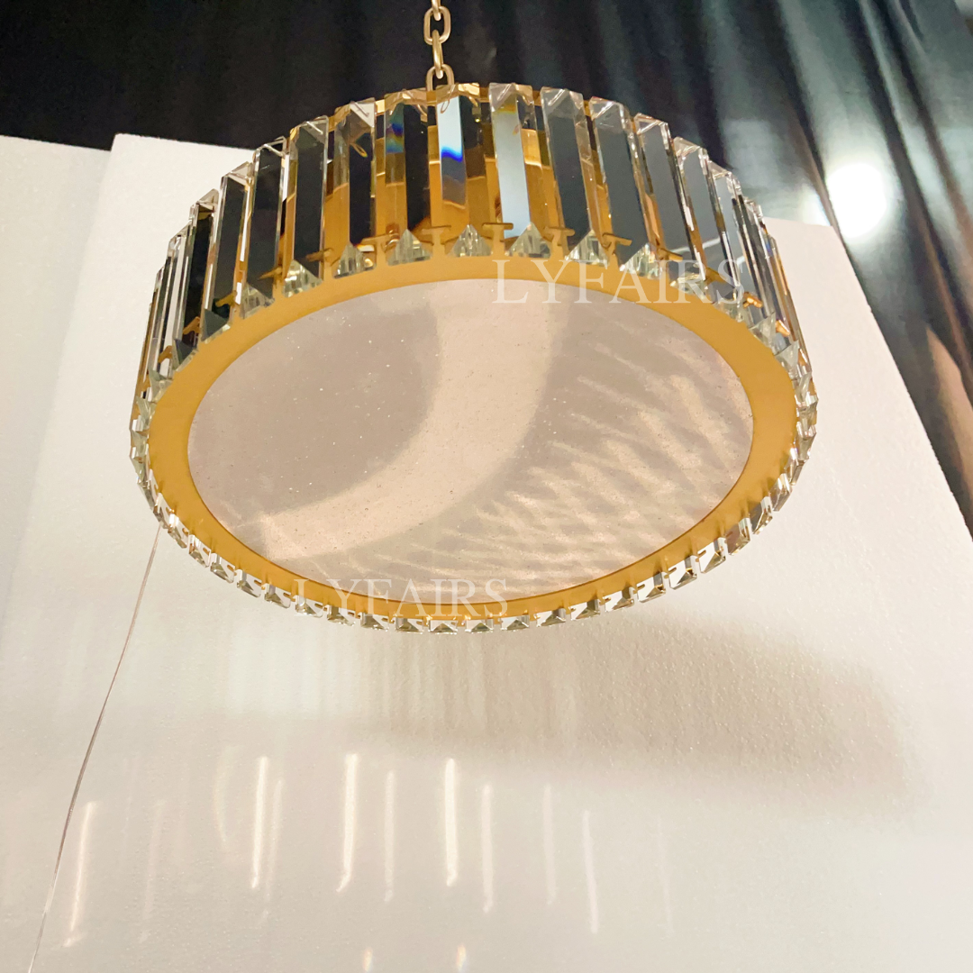 Hotel Gold Flush Mount Ceiling Lighting Fixture Round Crystal Chandelier For Bedroom