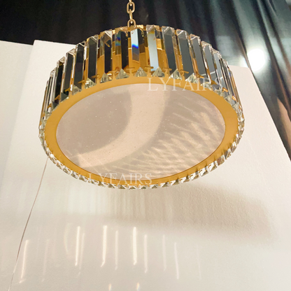 Hotel Gold Flush Mount Ceiling Lighting Fixture Round Crystal Chandelier For Bedroom