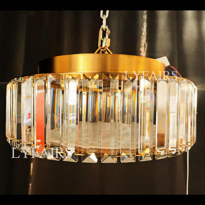 Hotel Gold Flush Mount Ceiling Lighting Fixture Round Crystal Chandelier For Bedroom