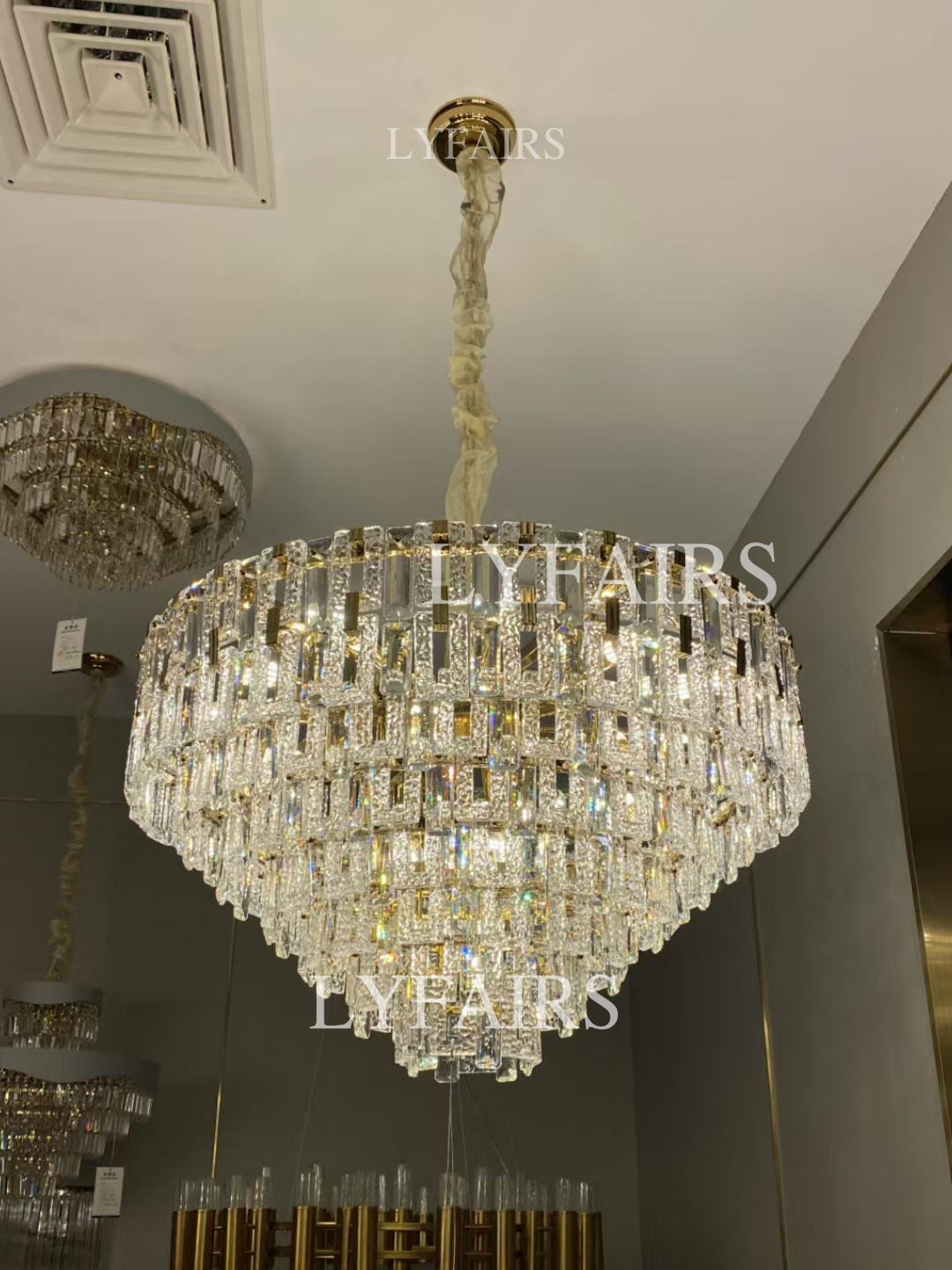 Oversized Multi-layers Honeycomb Luxury Crystal Chandelier in Gold Finish for Big Hallway/Foyer/Entryway