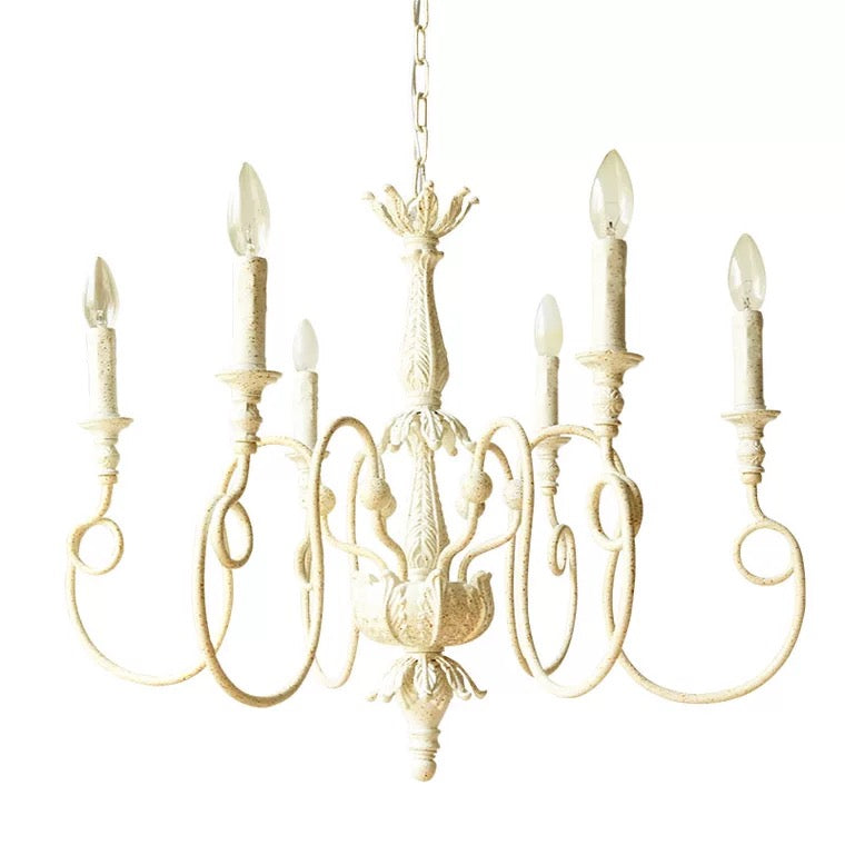 French Vintage Country Style White Rustic Iron Art Chandelier 6/8 Lights for Dining Room Bedroom Living Room