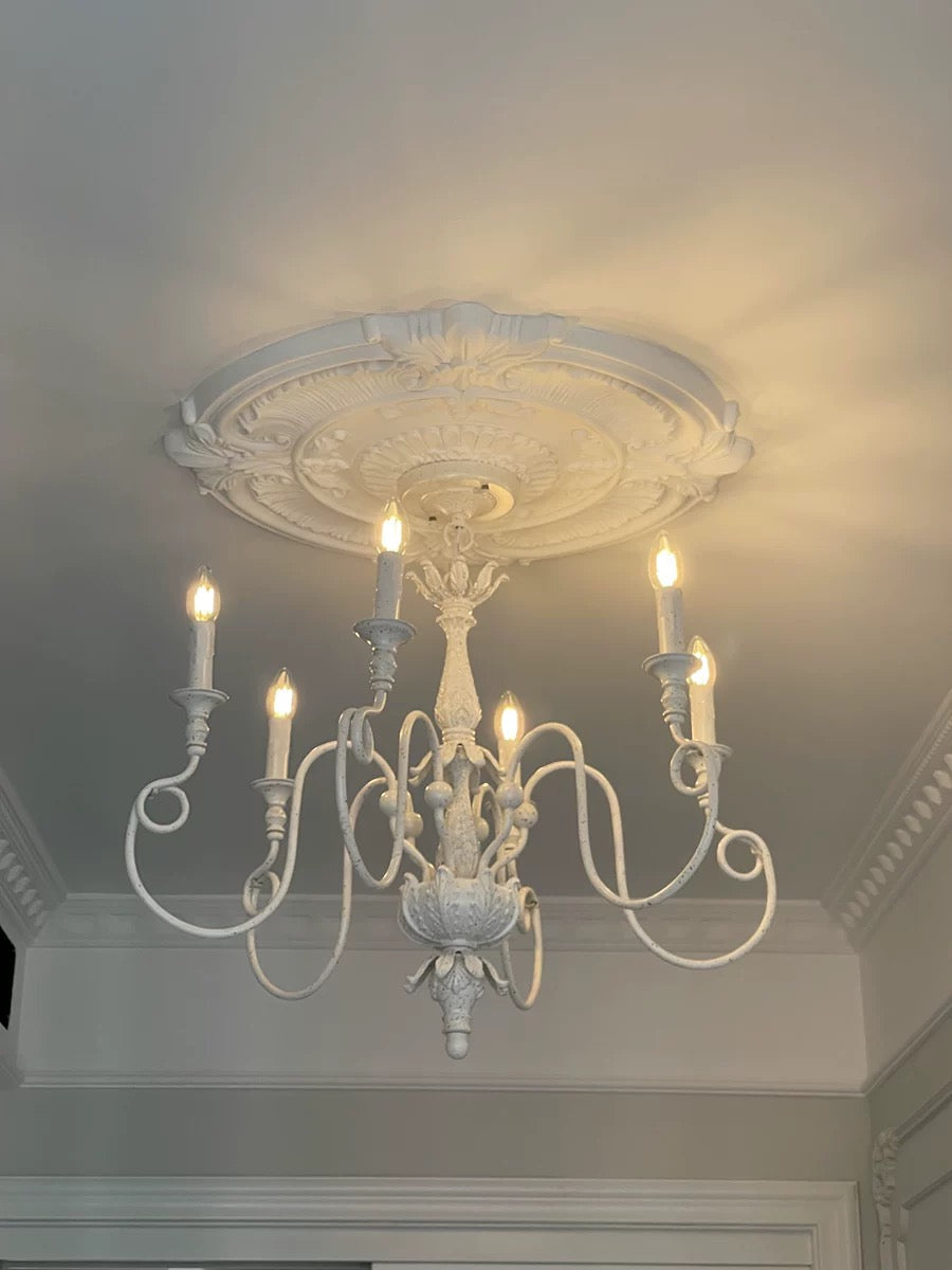 French Vintage Country Style White Rustic Iron Art Chandelier 6/8 Lights for Dining Room Bedroom Living Room