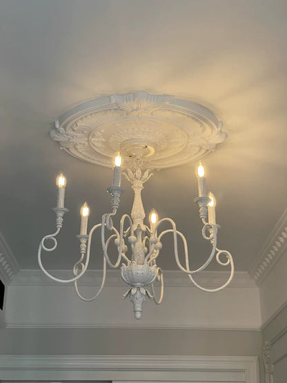 French Vintage Country Style White Rustic Iron Art Chandelier 6/8 Lights for Dining Room Bedroom Living Room