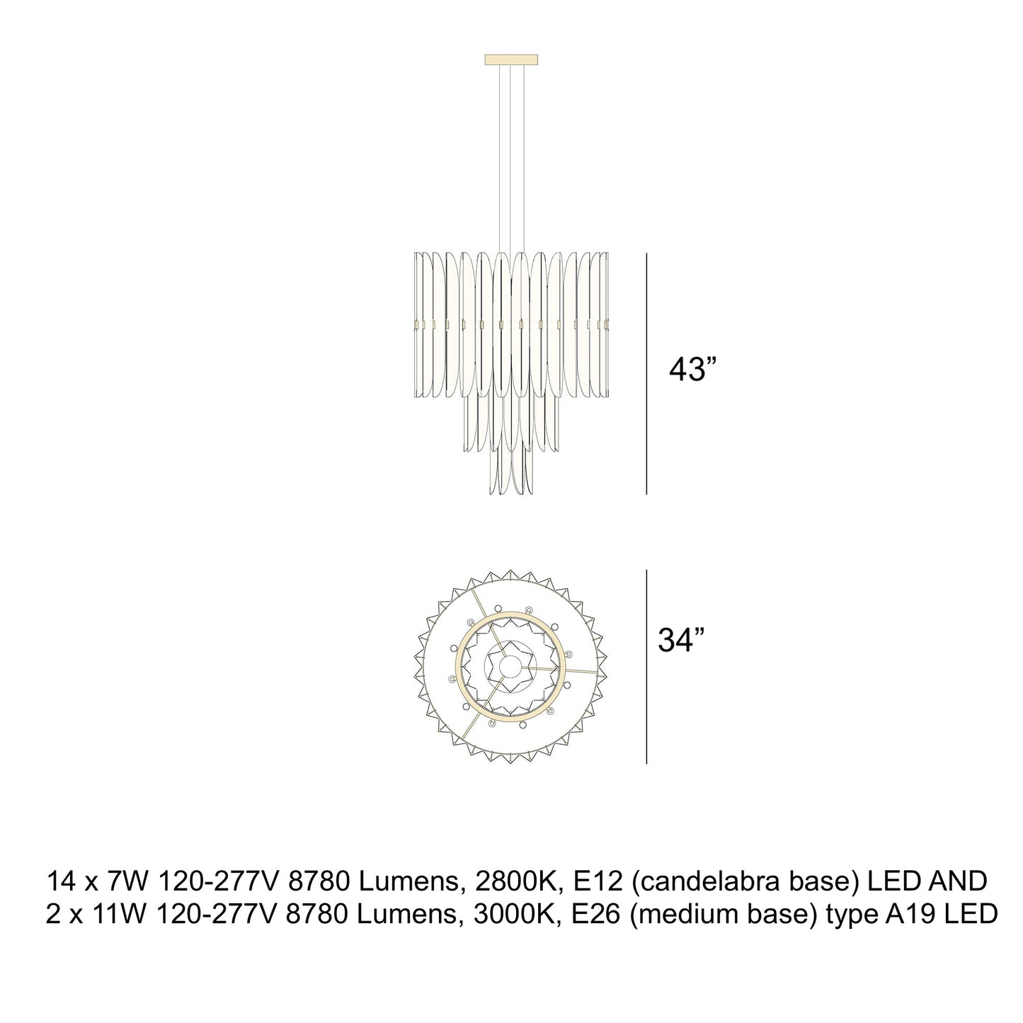 Kaioumond Chandelier Wood Veneer & Metal 34"D