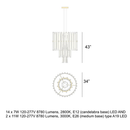 Kaioumond Chandelier Wood Veneer & Metal 34"D