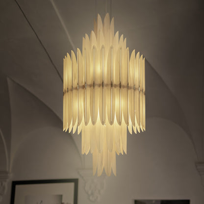 Kaioumond Chandelier Wood Veneer & Metal 34"D