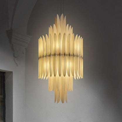 Kaioumond Chandelier Wood Veneer & Metal 34"D