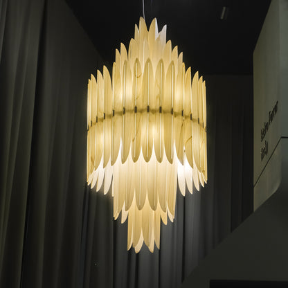 Kaioumond Chandelier Wood Veneer & Metal 34"D