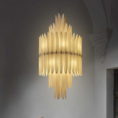 Kaioumond Chandelier Wood Veneer & Metal 34"D