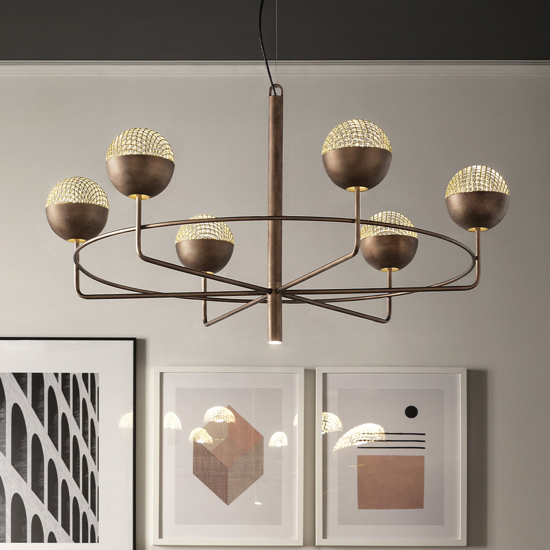 Arivra Round LED Chandelier Painted Metal Structure & Metal Mesh Diffusers 37.8"D