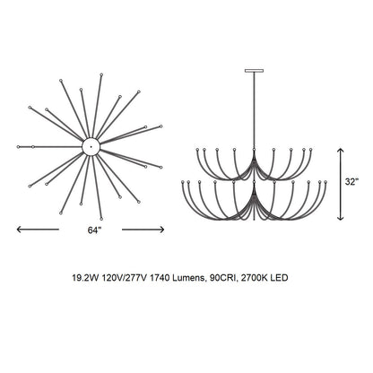 Galoulume Multi-Tier Chandelier Brass & Glass 35.4"D