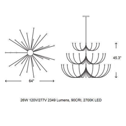 Galoulume Multi-Tier Chandelier Brass & Glass 35.4"D