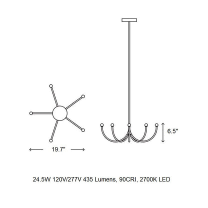Galoulume Single Chandelier Brass & Glass 19.7"D