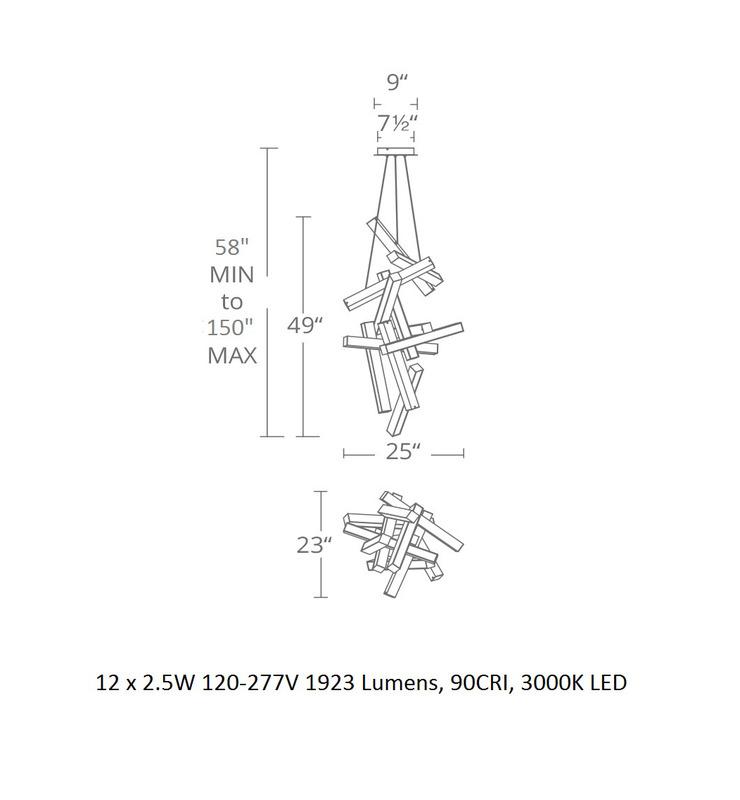 Beliolix LED Vertical Chandelier Aluminum & Acrylic Diffuser 25"W x 23"D