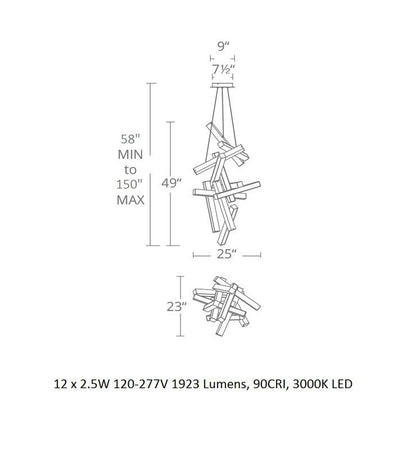Beliolix LED Vertical Chandelier Aluminum & Acrylic Diffuser 25"W x 23"D