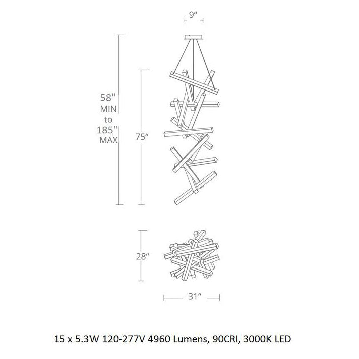 Beliolix LED Vertical Chandelier Aluminum & Acrylic Diffuser 25"W x 23"D