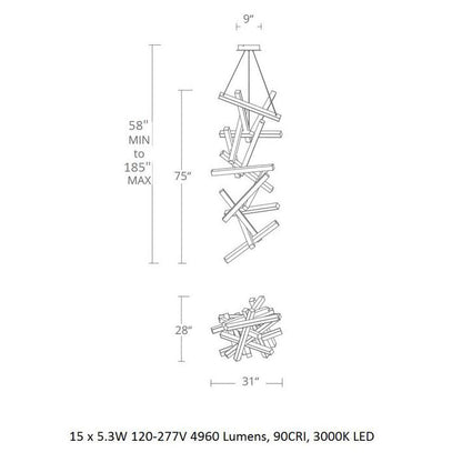 Beliolix LED Vertical Chandelier Aluminum & Acrylic Diffuser 25"W x 23"D