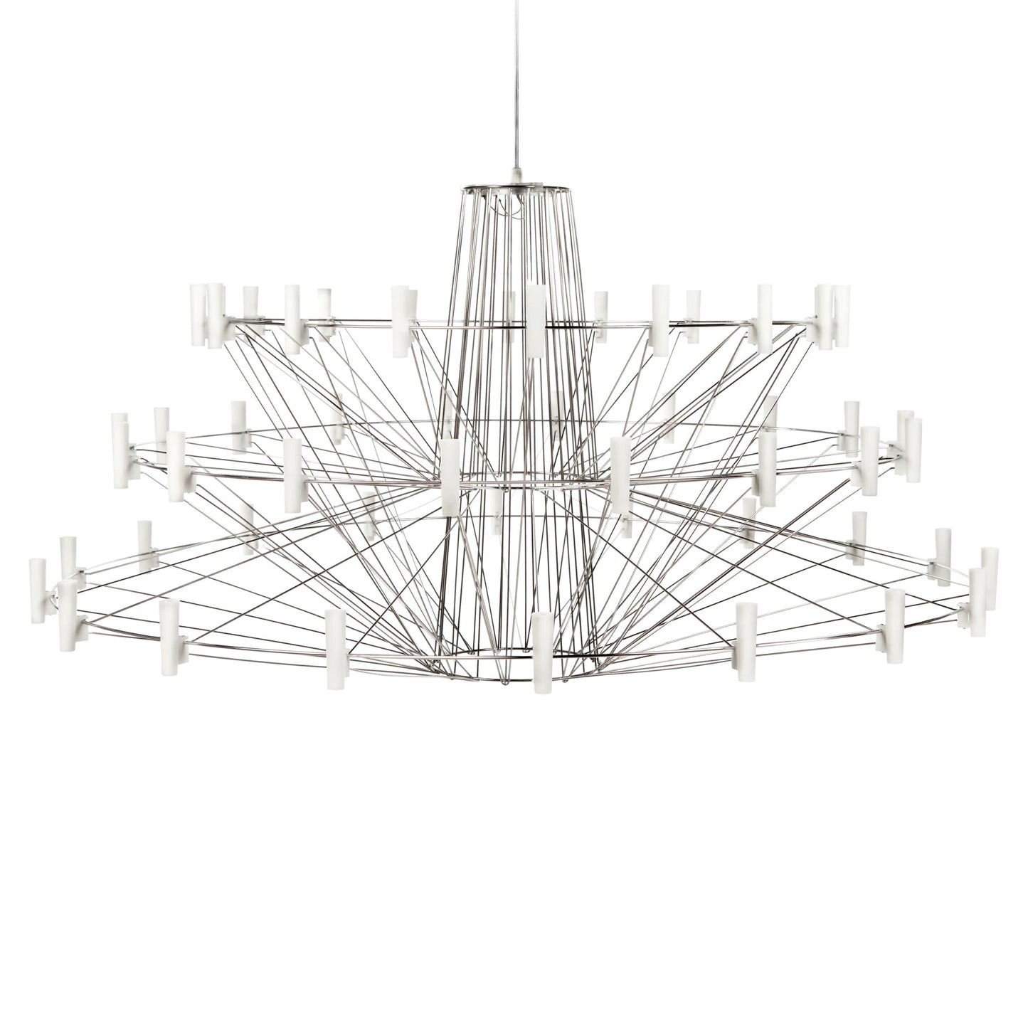 Oreilume Chandelier Electrolytic Polished Stainless Steel Frame. Poly Carbonate Shades & Suspension Bracket 26.7"D