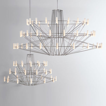 Oreilume Chandelier Electrolytic Polished Stainless Steel Frame. Poly Carbonate Shades & Suspension Bracket 26.7"D