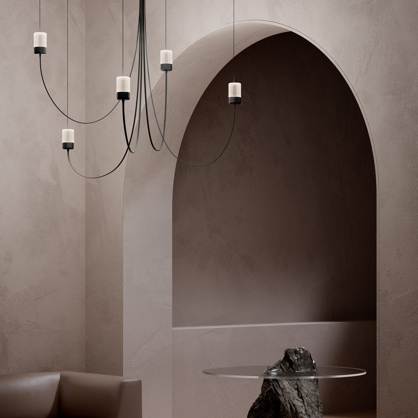 Ulynar Chandelier Facetted Glass With Powder Coated Steel Light Unit & Ultra-thin Suspension Wire & Braided Flat Cable 50"D