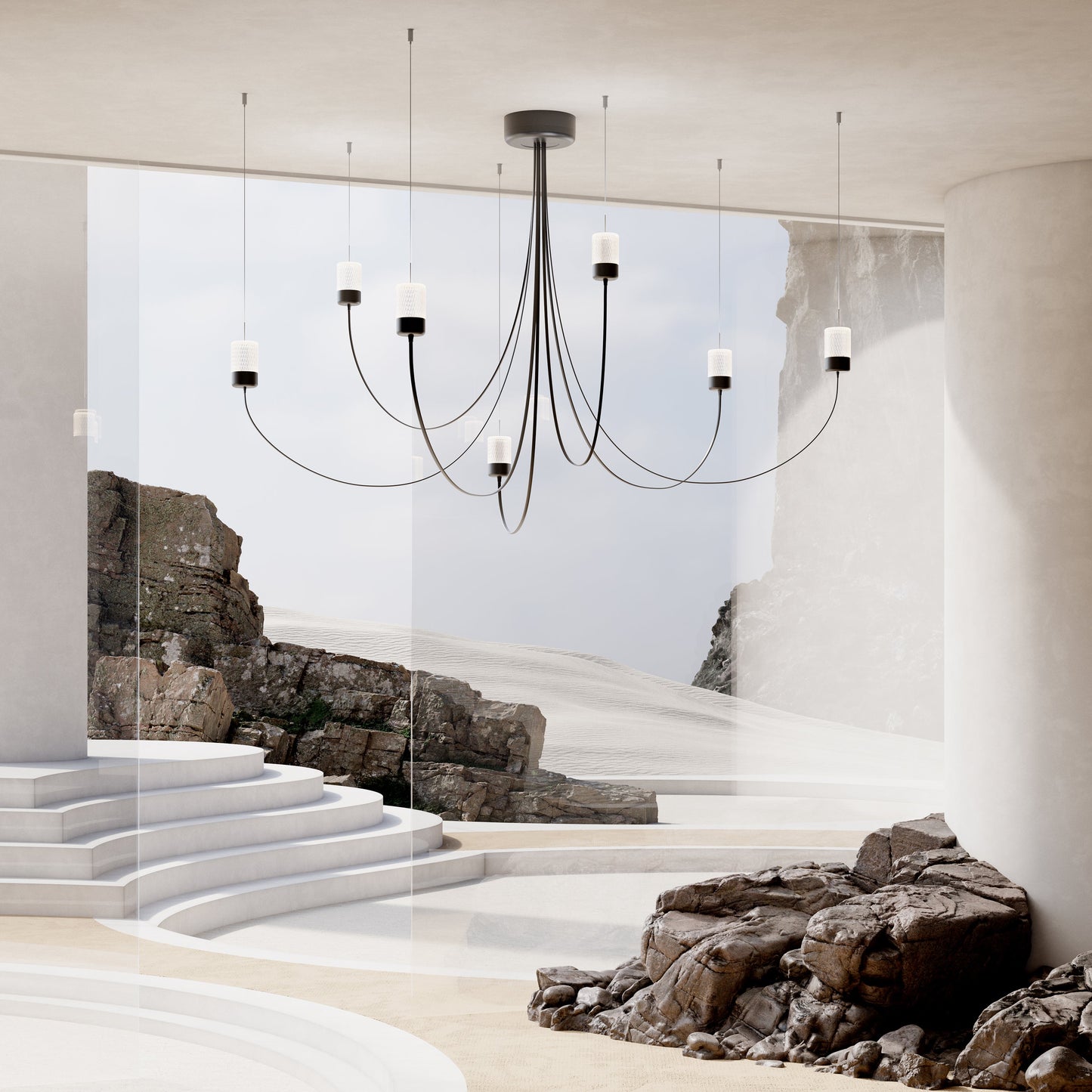 Ulynar Chandelier Facetted Glass With Powder Coated Steel Light Unit & Ultra-thin Suspension Wire & Braided Flat Cable 50"D