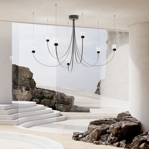 Ulynar Chandelier Facetted Glass With Powder Coated Steel Light Unit & Ultra-thin Suspension Wire & Braided Flat Cable 50"D