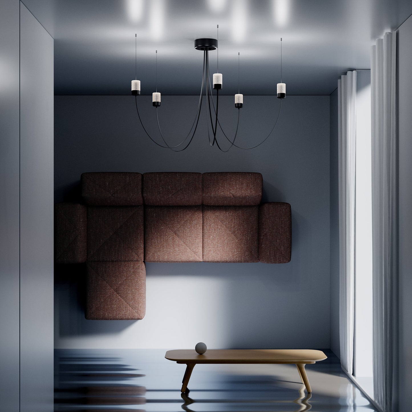 Ulynar Chandelier Facetted Glass With Powder Coated Steel Light Unit & Ultra-thin Suspension Wire & Braided Flat Cable 50"D