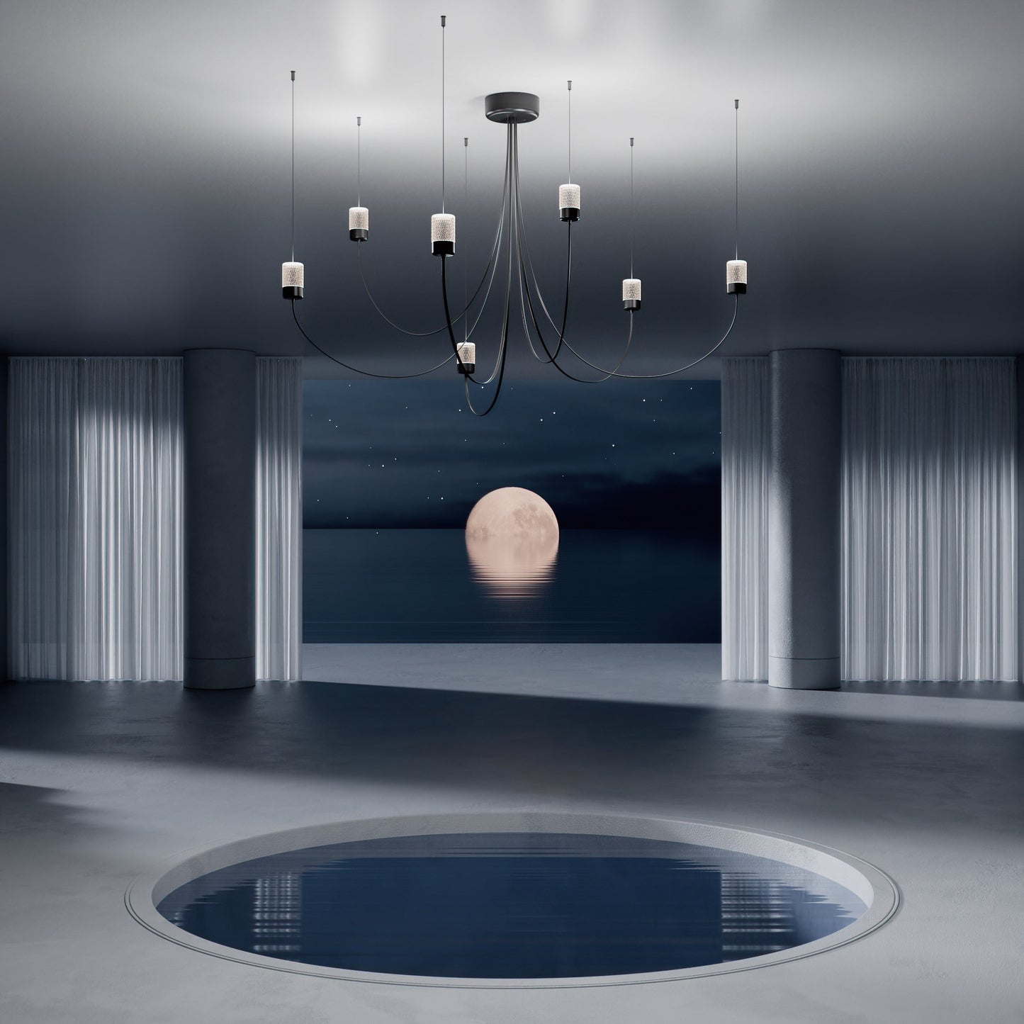 Ulynar Chandelier Facetted Glass With Powder Coated Steel Light Unit & Ultra-thin Suspension Wire & Braided Flat Cable 50"D